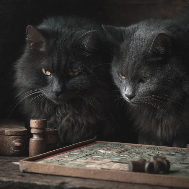 Cats Playing Monopoly Gritty Photo