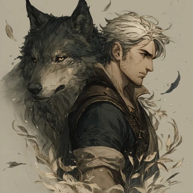 Fantasy Illustration Man and Wolf