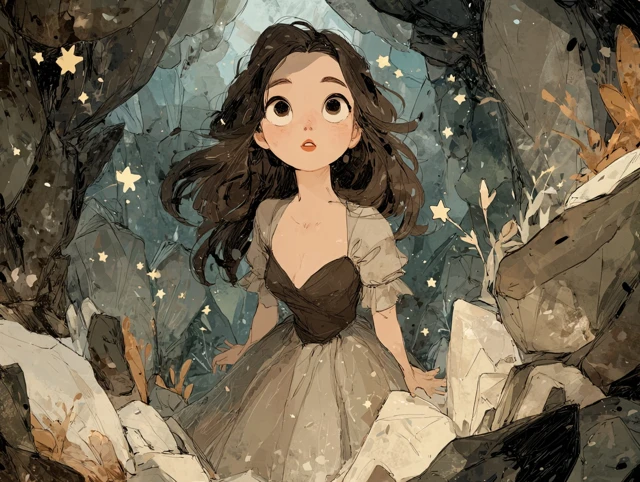 Mystical Cartoon Goddess in Crystal Cave