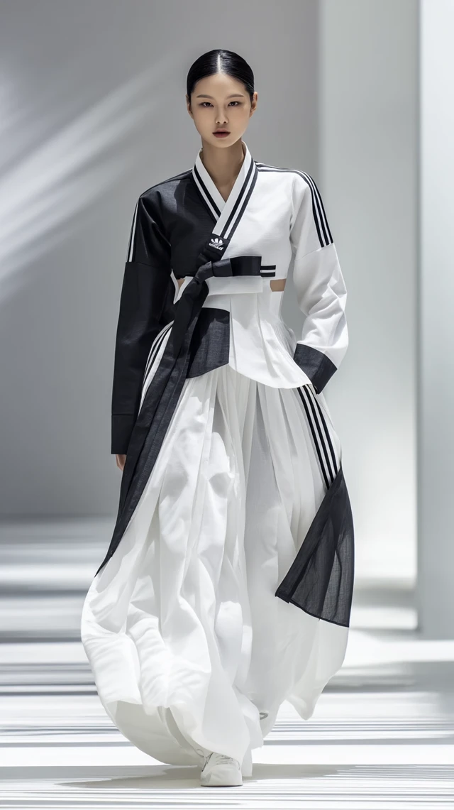 Adidas Fusion Hanbok Korean Woman Photorealistic