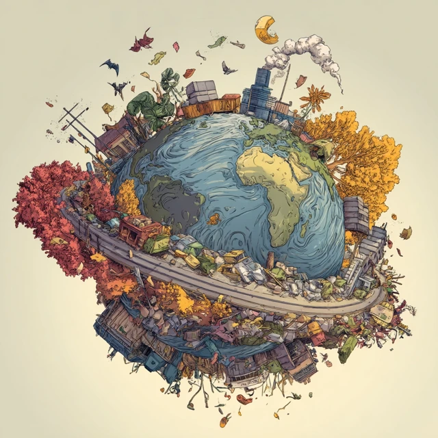 Earth in Crisis: Illustration of a Globe Overwhelmed by Waste