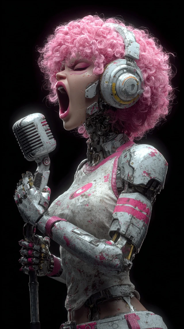 Cyborg Singer Blasting Vocals 3D Art