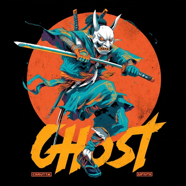 Hannya Mask Ninja Ghost Katana Art