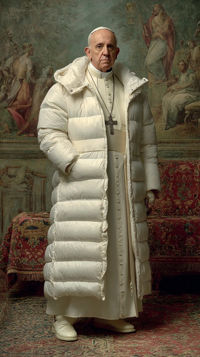 Pope in Balenciaga Puffer Coat Modern Art