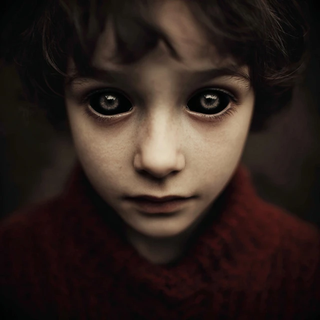 Creepy Child with Black Eyes Portrait