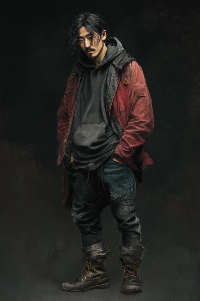 Mysterious Asian Man Digital Oil Painting