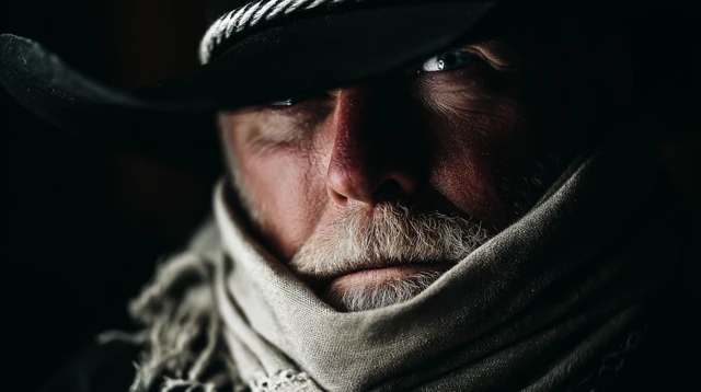 Cowboy Portrait: Close-up of a Western Man in Shadows