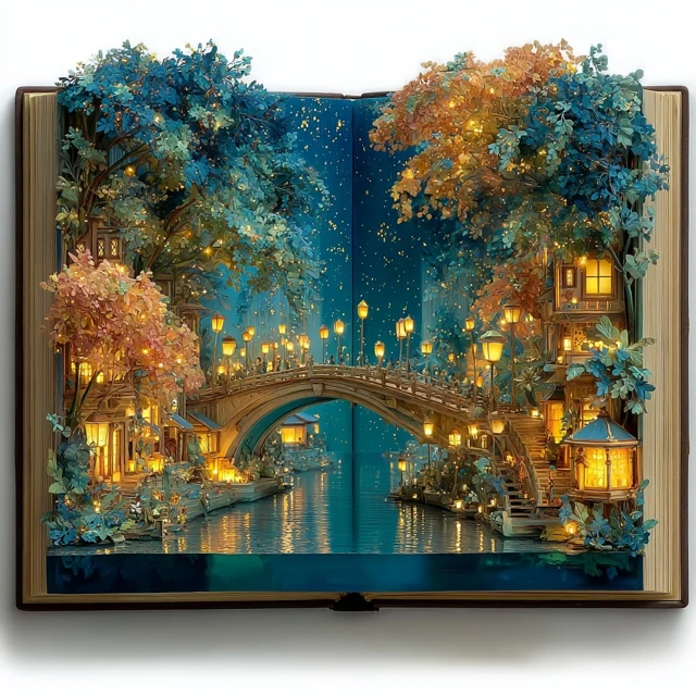 Enchanted Book Art: Nighttime Scene