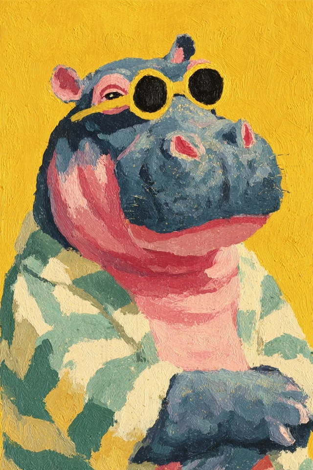 Chubby Hippo in Sunglasses Abstract Art