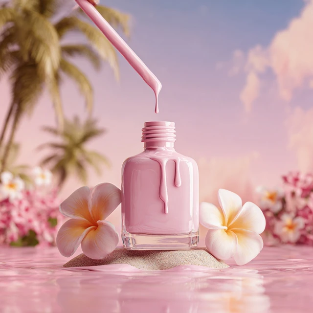 Baby Pink Nail Polish with Flowers