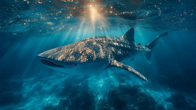 Whale Shark Swimming in Crystal Clear Ocean Waters