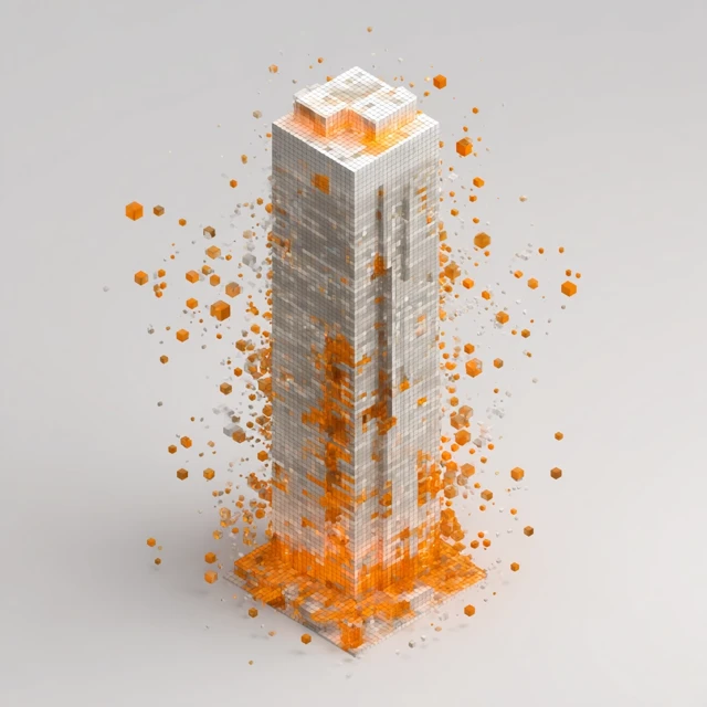 3D Render Skyscraper Isometric View Soft Sand Particles