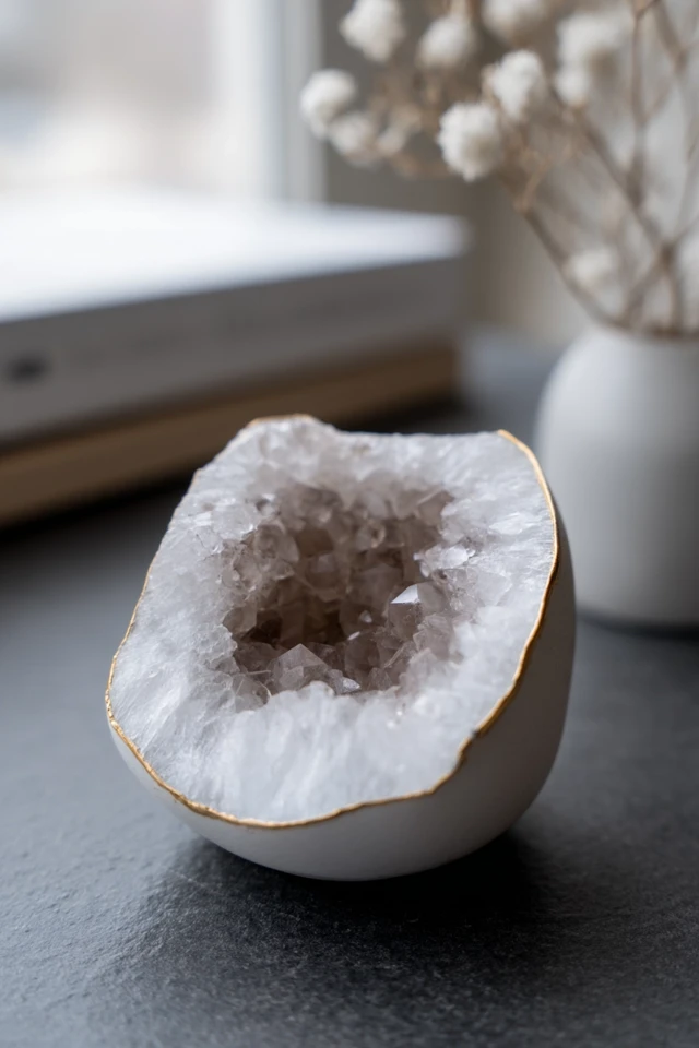 Citrine Crystal Geode Decor Candle Holder