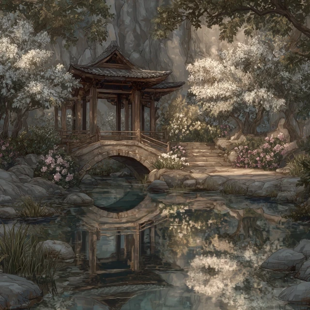 Detailed Temple Bridge Reflection