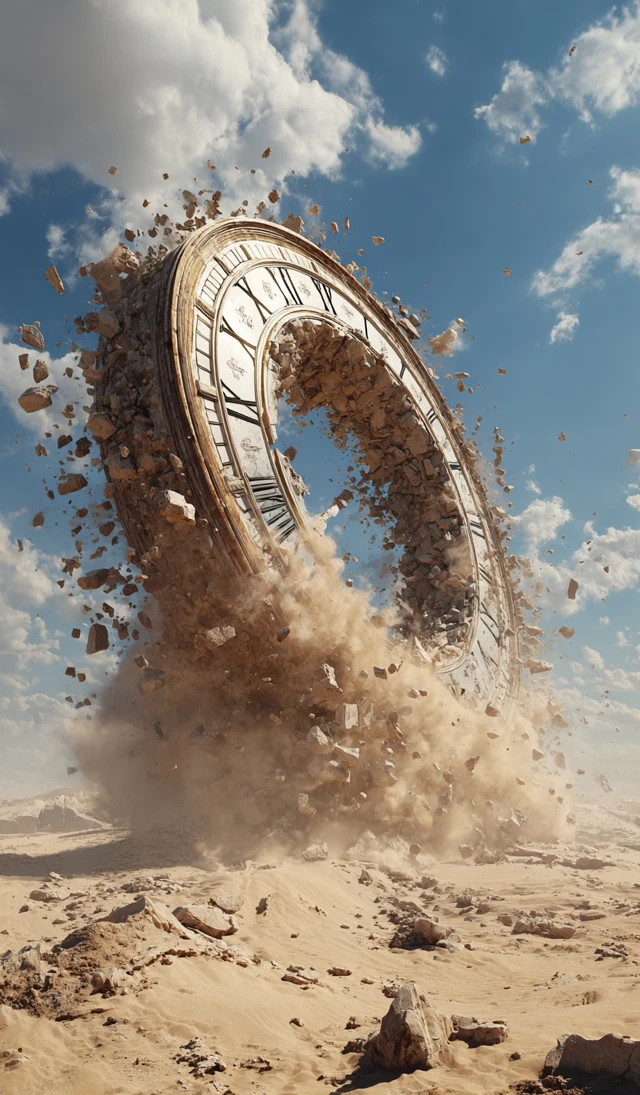 Falling Clock Surreal Desert Landscape Photorealistic