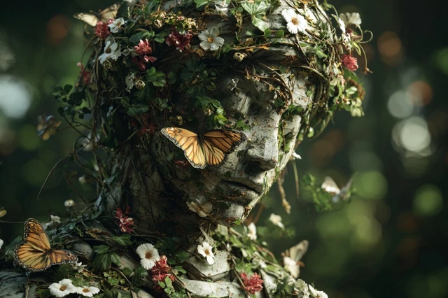 Mysterious Statue Butterfly Summer Illustration