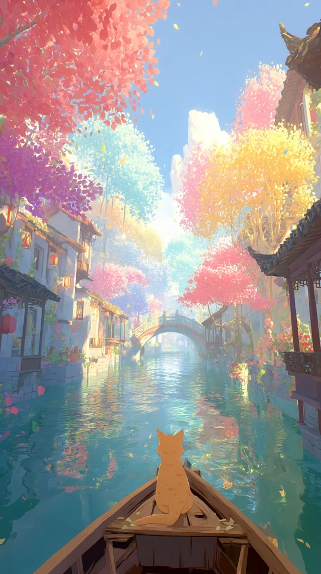 Cat in a Boat Fairytale Water Town