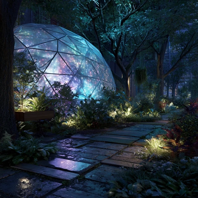 Digital Garden Light Projections and Living Plants