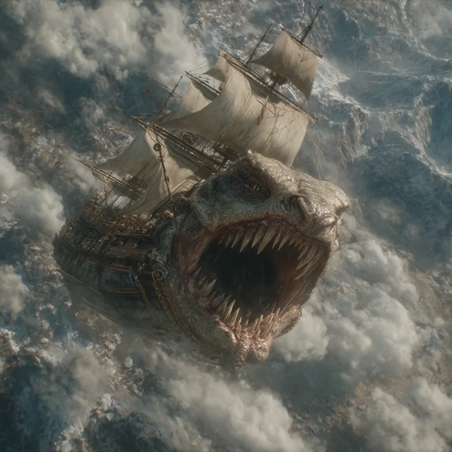Demonic Basilisk Warship Dystopian Cinematic Scene
