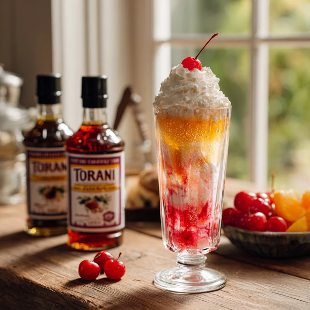 Italian Cream Soda Refreshing Drink Cherry Whipped Cream