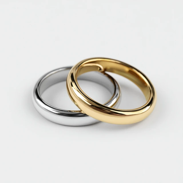 Realistic Rings Silver and Gold on White