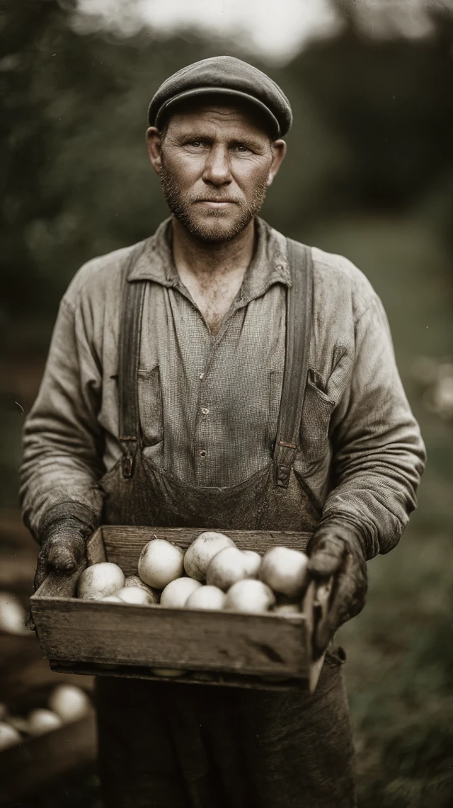 Vintage Apple Farmer in Orchard Sepia Tone