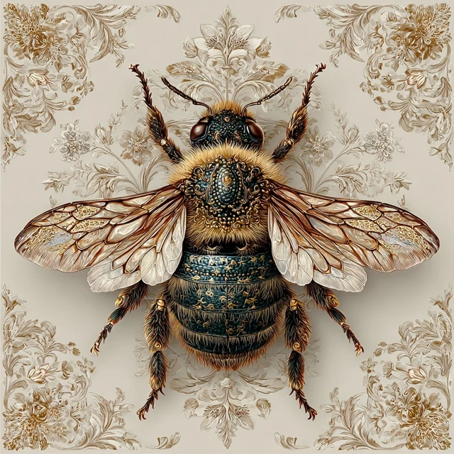 Golden Bee Illustration Vintage Naturalist Art