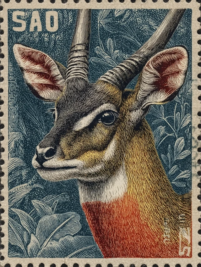 Antelope Postage Stamp Art - Retro Engraving