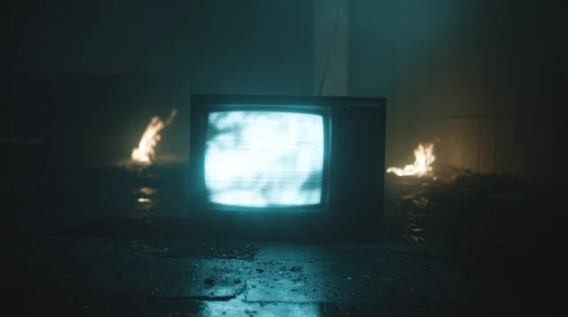 Retro TV Static Burning Fantasy Film Still