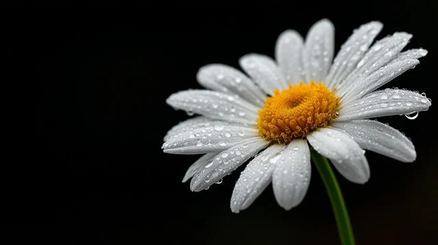 White Daisy Flower with Water Droplets Macro Photography