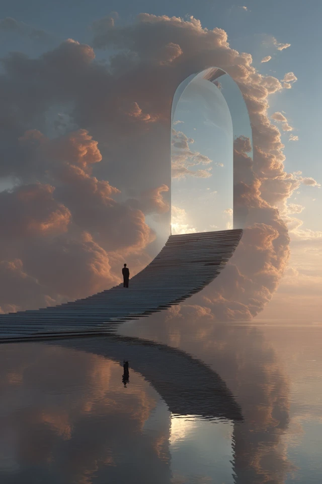 Dreamlike Archway Staircase into the Sky