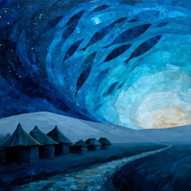 Escher Inspired Painting Fish Starry Sky Road