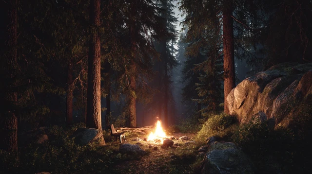 Campfire in a Night Forest 32K UHD
