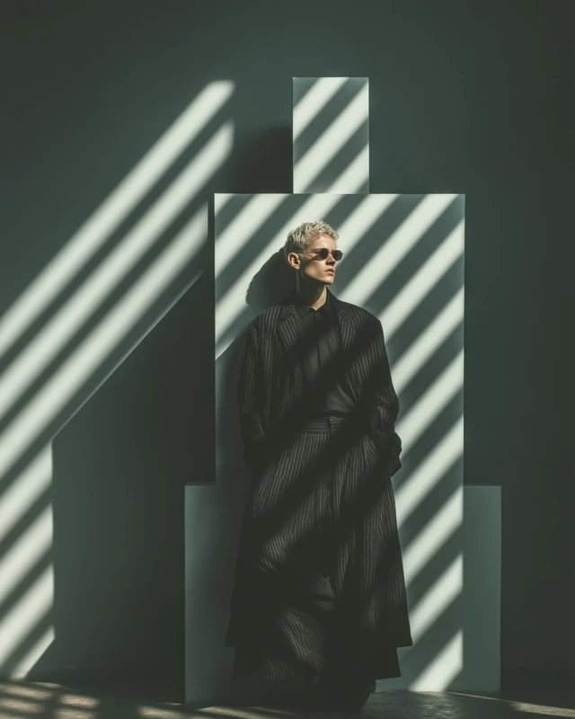 Vogue Editorial Fashion Portrait with Geometric Shadows