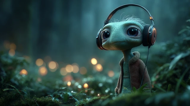 Pixar Alien in a Bioluminescent Forest