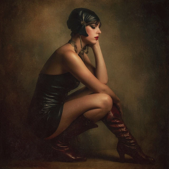 Vintage Portrait of a Woman in Leather Dress