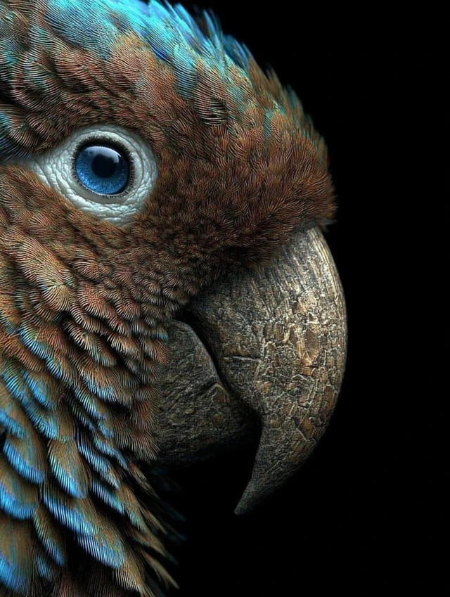 Macaw Parrot Portrait Hyper Detailed Side View