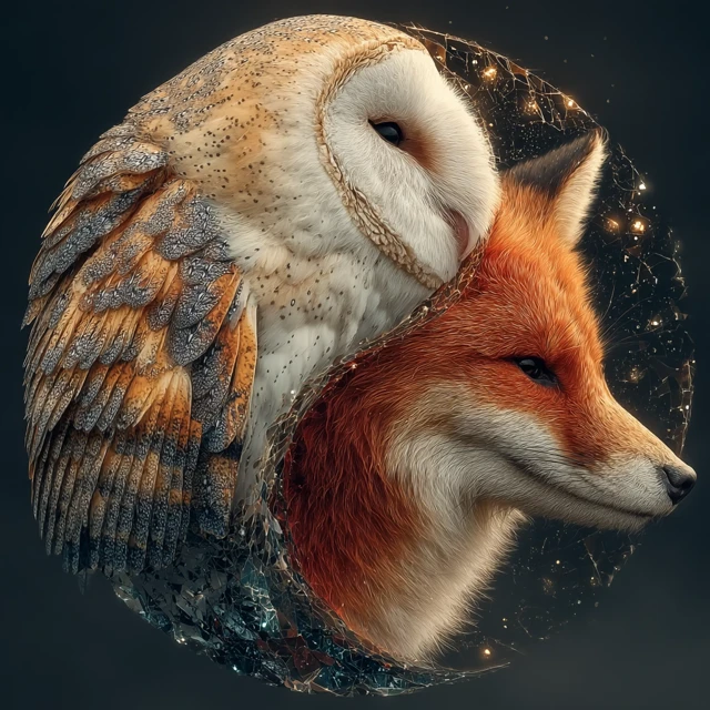 Yin Yang Owl and Fox Fantasy Art