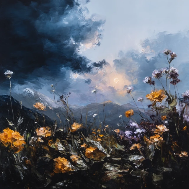 Field of Flowers Painting Capturing Emotion and Contrast