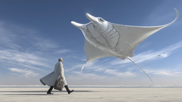 Man in Desert with Manta Ray