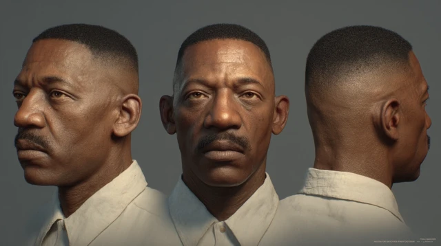Realistic 3D Character Turnaround Middle Aged Black Man