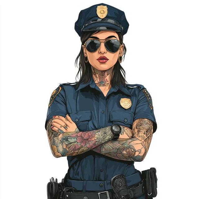 Confident Female Police Officer Cartoon Illustration