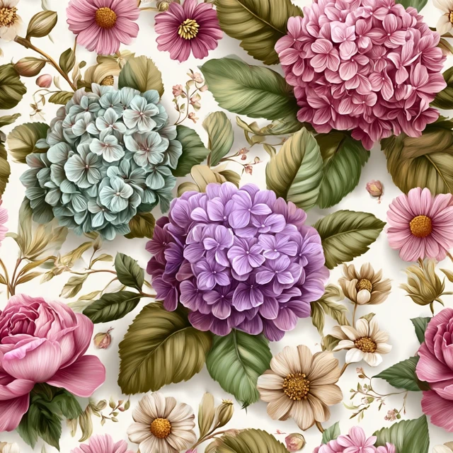 Floral Pattern Hydrangeas Peonies Pastel Colors