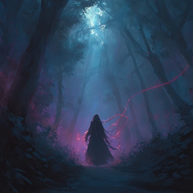 Mystic Figure in Twilight Forest