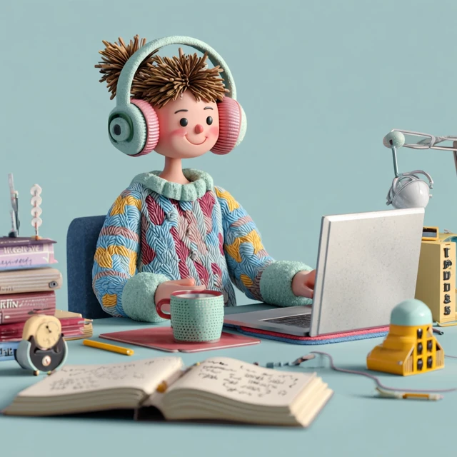 Teenager Learning German Online 3D Illustration