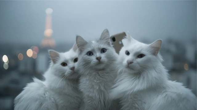 Cats Take Selfie in Paris with Eiffel Tower