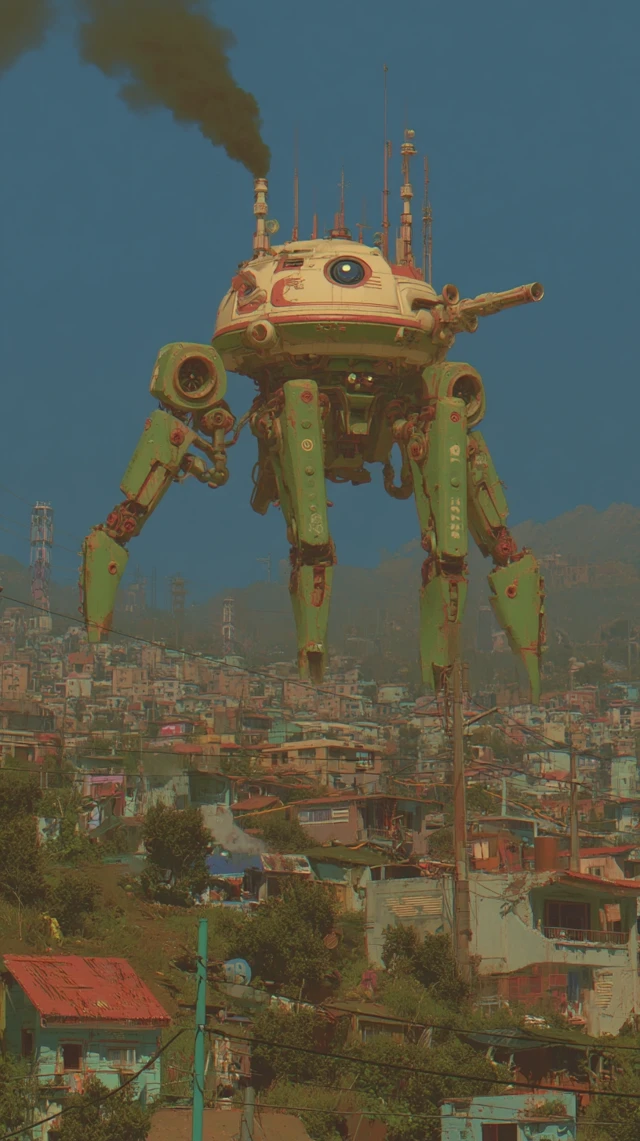 Martian Machine Over Burning City