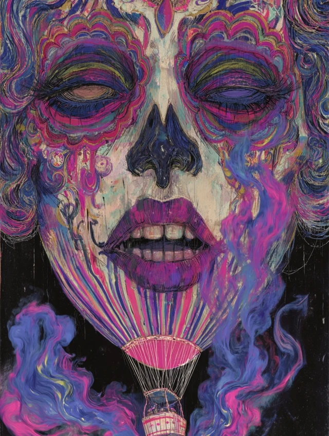 Fiery Skull Hot Air Balloon Art