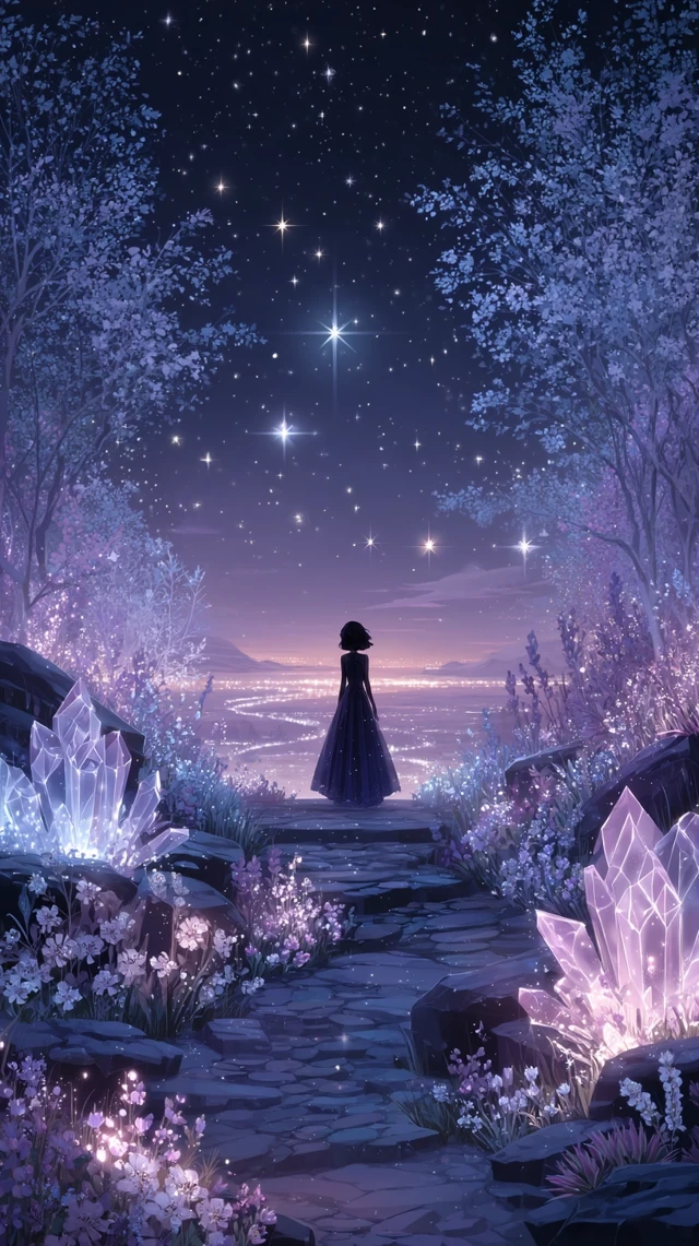Dreamy Starlit Path and Celestial Girl