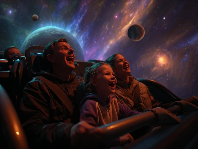 Family on Spaceship Ride Thrilling Adventure